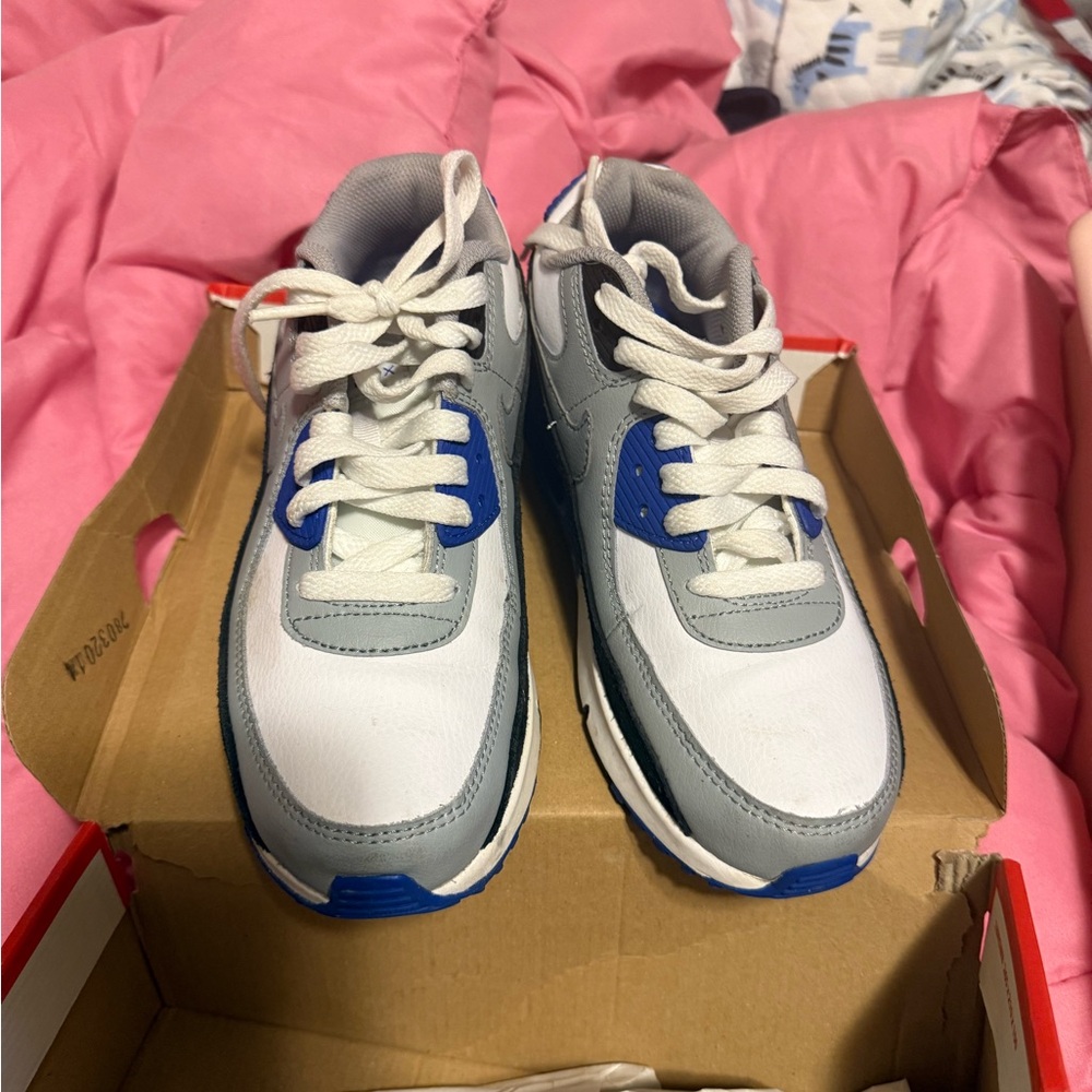 Nike Kids' White and Gray Sneakers with Blue Accents